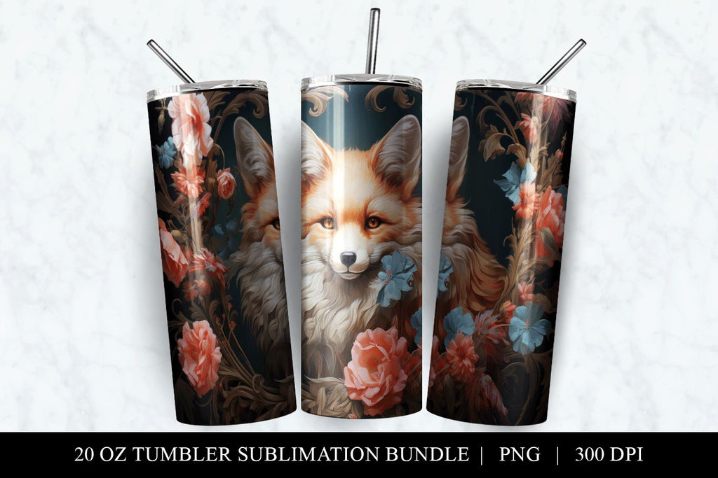 20 oz Fox Skinny Tumbler Sublimation Design PNG - So Fontsy
