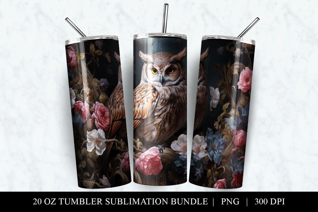 20 oz Owl Skinny Tumbler Sublimation Design PNG - So Fontsy