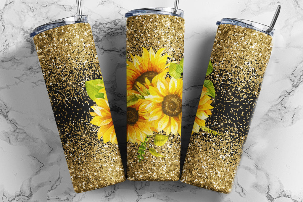 20 oz Skinny Tumbler Gold Glitter Sunflower Sublimation Tumbler Design - So  Fontsy