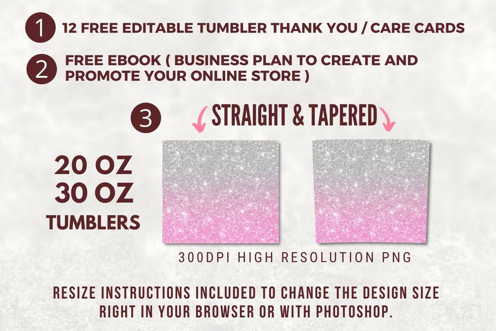 Pink Glitter 30oz Skinny Tumbler Design Sublimation PNG By