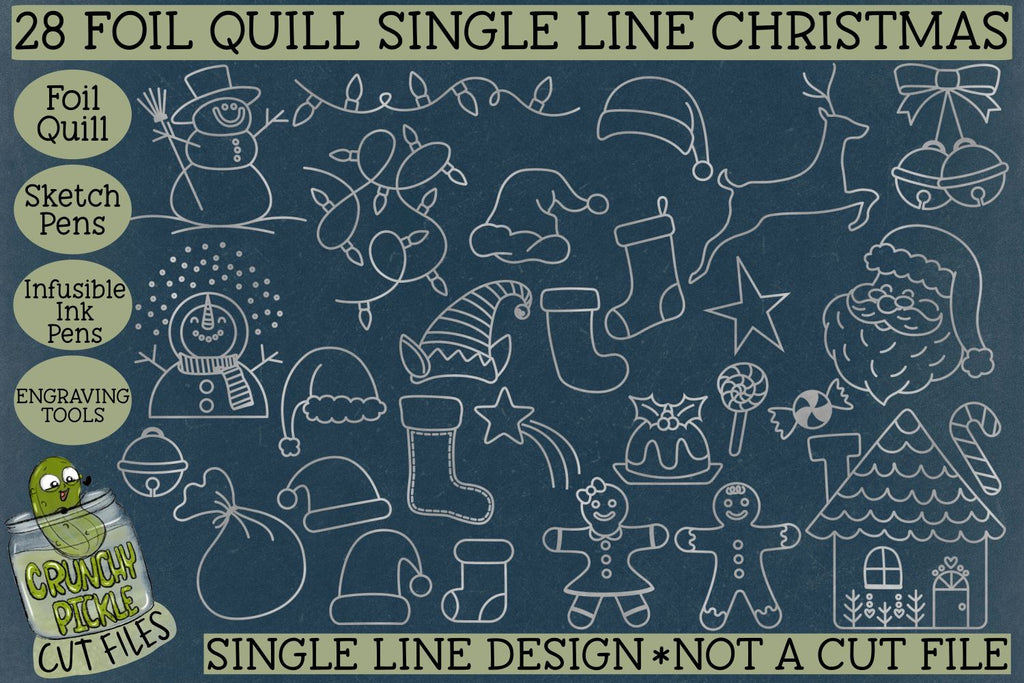 Foil Quill Christmas Things Set / Single Line Sketch 28 pc SVG