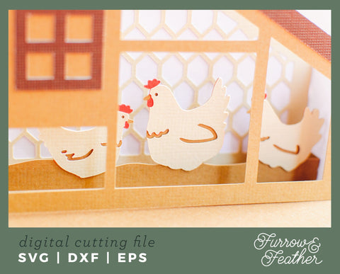 3D Chicken Coop Box Card 3D Paper Furrow and Feather SVG 