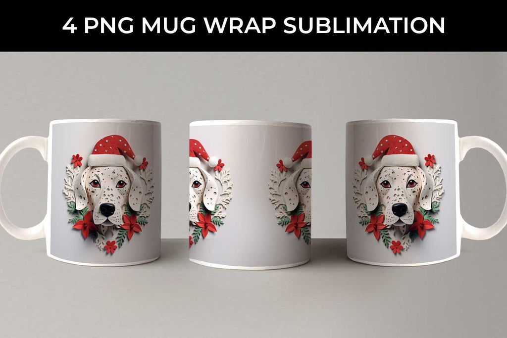 3D Christmas Dalmatian Dog Mug Wrap Sublimation PNG Bundle Free For  Commercial Use