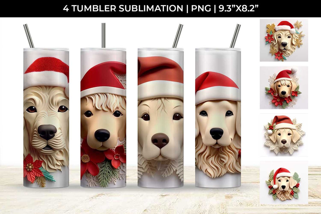 3D Christmas Golden Retriever Dog Tumbler Wrap 20 oz Sublimation PNG ...
