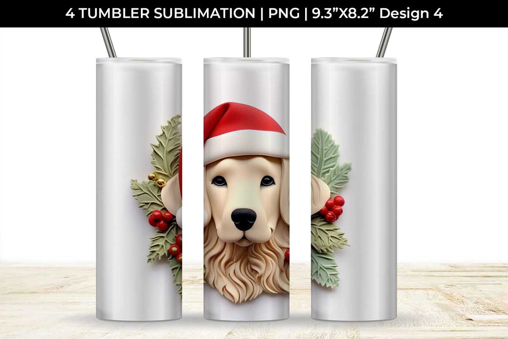3D Christmas Golden Retriever Dog Tumbler Wrap 20 oz Sublimation PNG ...