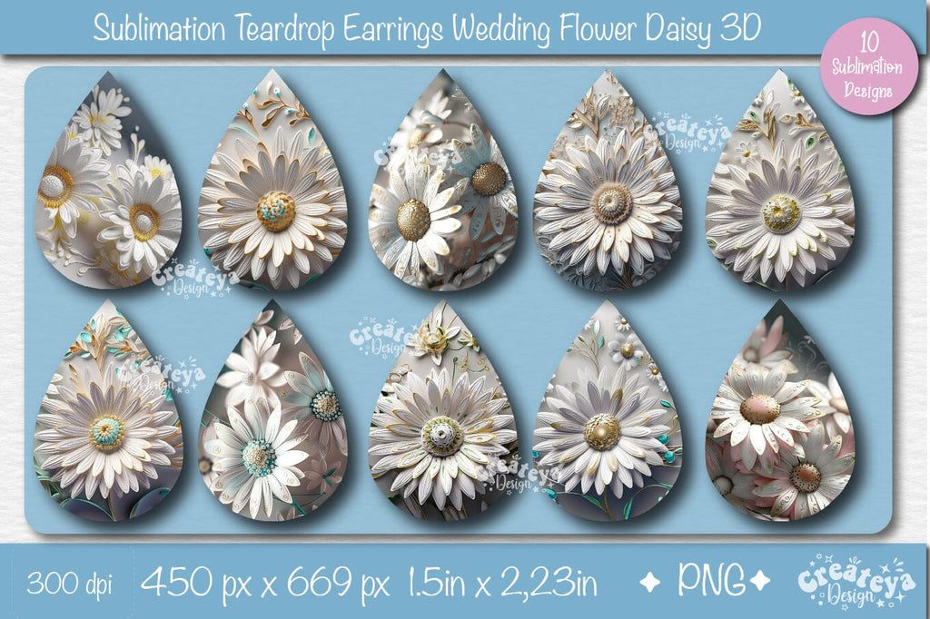 Daisies teardrop sublimation earrings design bundle - So Fontsy