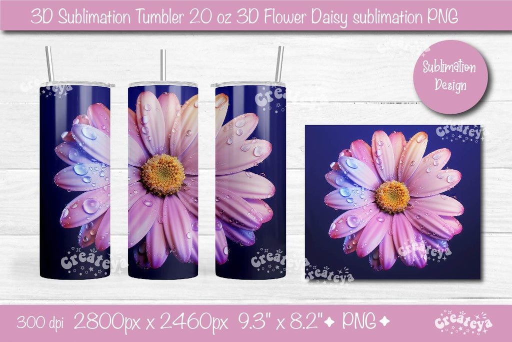 Pink 3D Daisy Tumbler Wrap  20oz Tumbler Sublimation Design - So