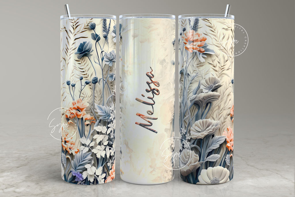 3D Flower Tumbler, Add Your Own Name Tumbler, 20 oz Skinny Tumbler ...