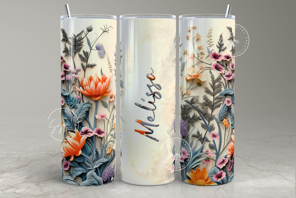 3D Flower Tumbler, Add Your Own Name Tumbler, 20 oz Skinny Tumbler ...