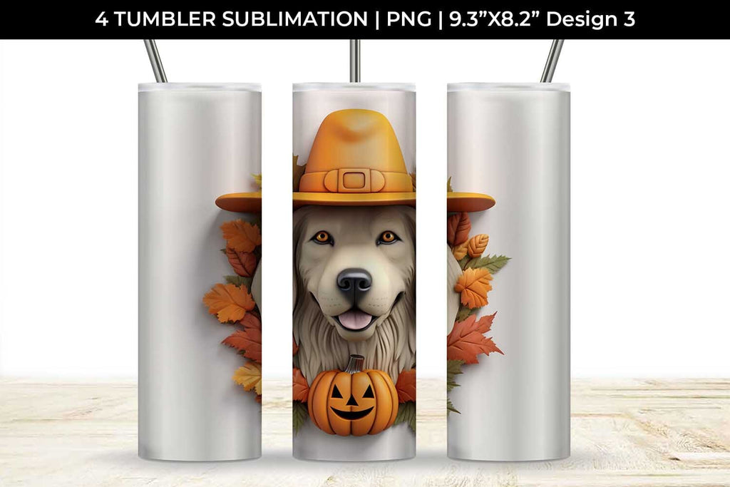3D Halloween Golden Retriever Dog Tumbler Wrap 20 oz Sublimation PNG ...