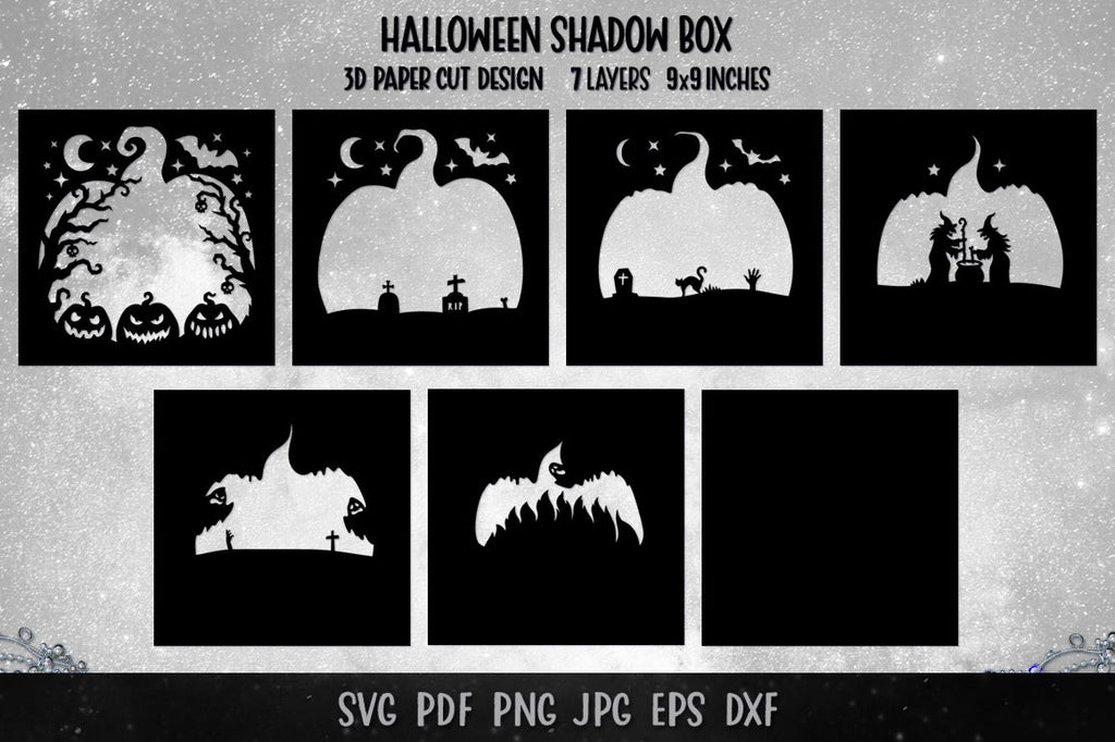 Halloween Paper cutting light box shadow box 3D papercut svg