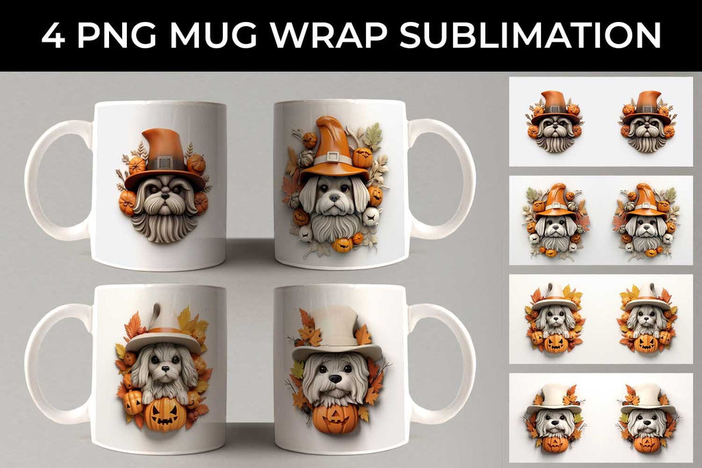 3D Halloween Shih Tzu Dog Mug Wrap Sublimation PNG Bundle Free For ...