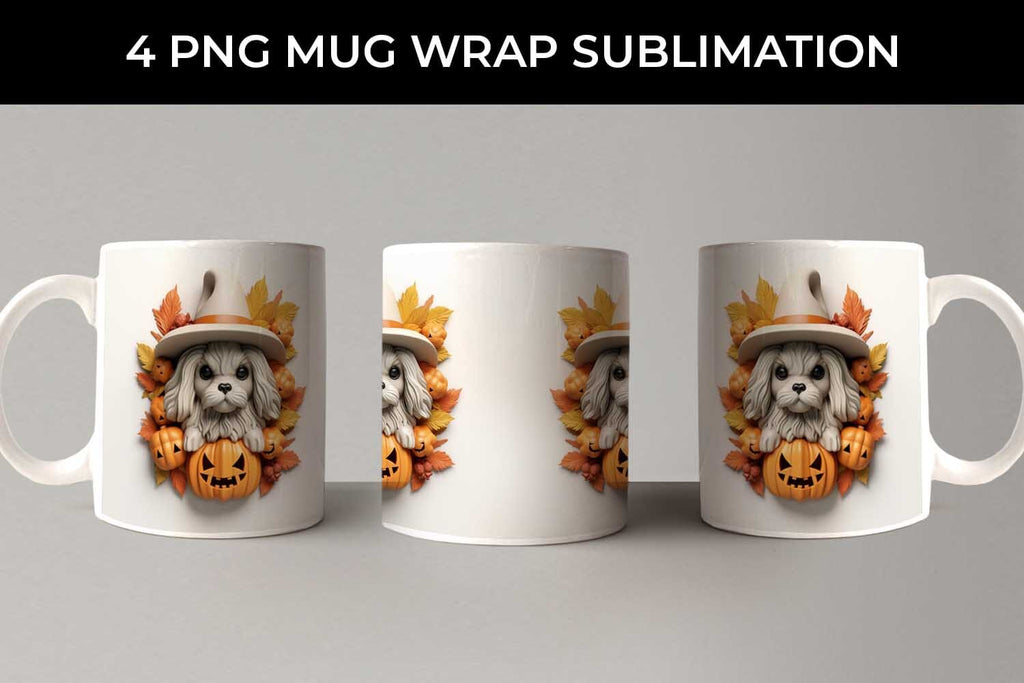 3D Halloween Shih Tzu Dog Mug Wrap Sublimation PNG Bundle Free For ...
