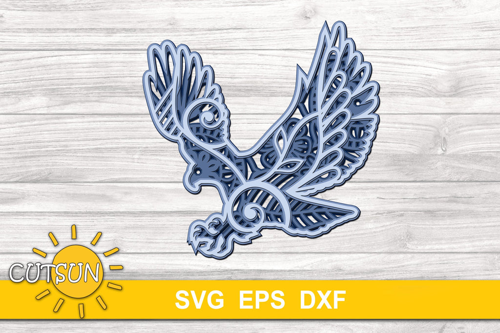 3D Layered Eagle Mandala cut file for crafters 5 layers - So Fontsy