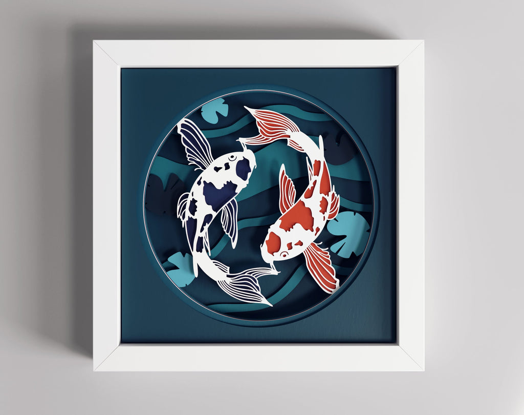 3d Layered Fish svg, Koi Fish, Shadow box svg, laser cut files, cnc files for wood, Glowforge, Japanese svg, Japanese fish, yin yang svg