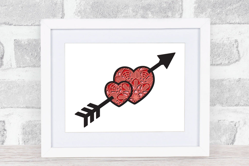 3D Layered Heart Mandala SVG with Arrow, Valentines Day Cut File. - So ...