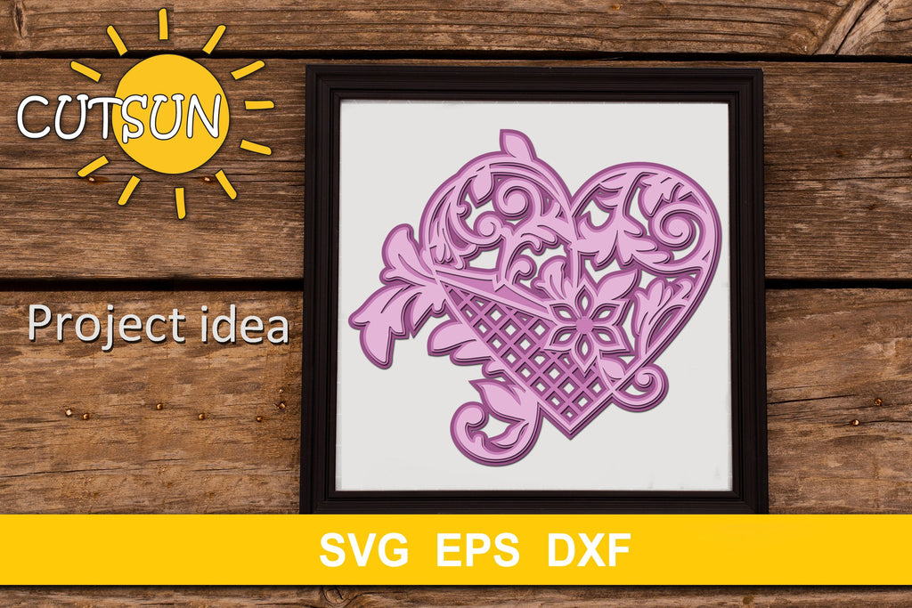 3D Layered Mandala Heart 3 layers cut file - So Fontsy