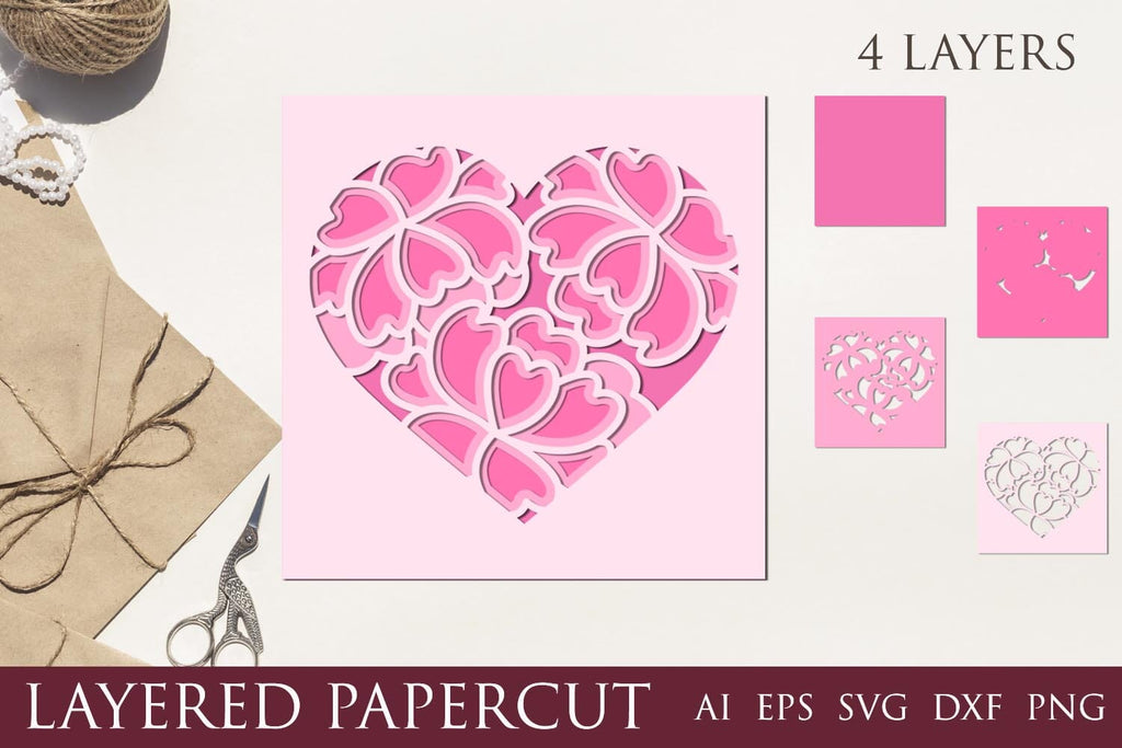 3d love shadow box, 3d layered floral heart svg, Card for cricut - So ...