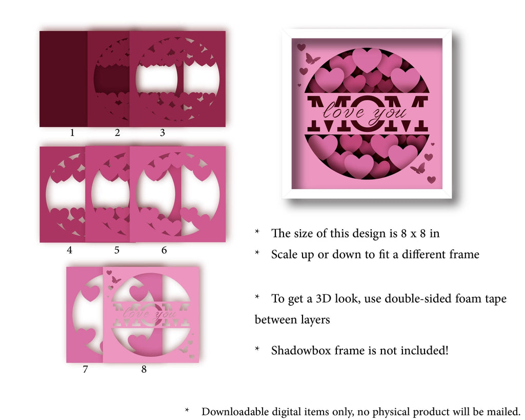 Shadow Box Frame 8x8 Inch SVG Template With and Without Scoring