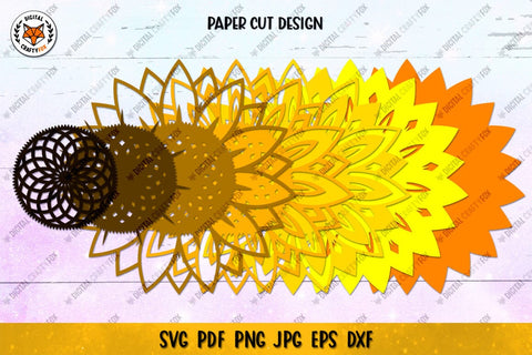 3D Sunflower Mandala SVG, Sunflower Paper Cut SVG 3D Paper Digital Craftyfox