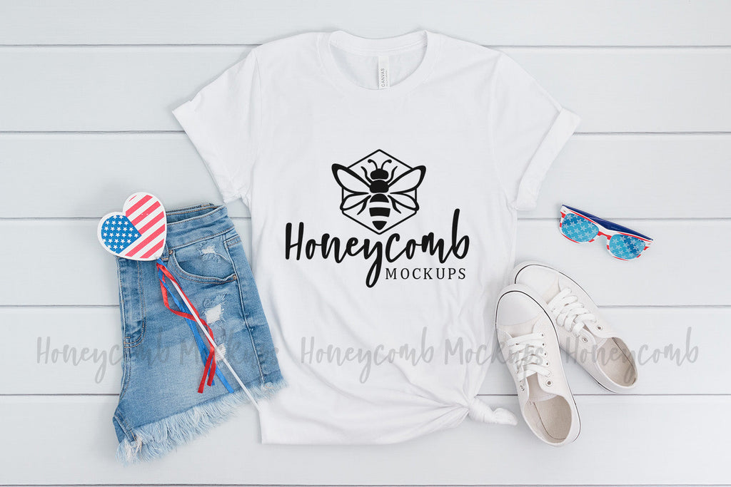 4th of July Mockup, Bella Canvas 3001 White Mockup, Patriotic Mockup ...