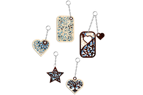 5 Keychains Bundle Multilayer Laser Cut Files FREE, SVG, 3D Designs, Mini Design Bundles SVG LaserCutano