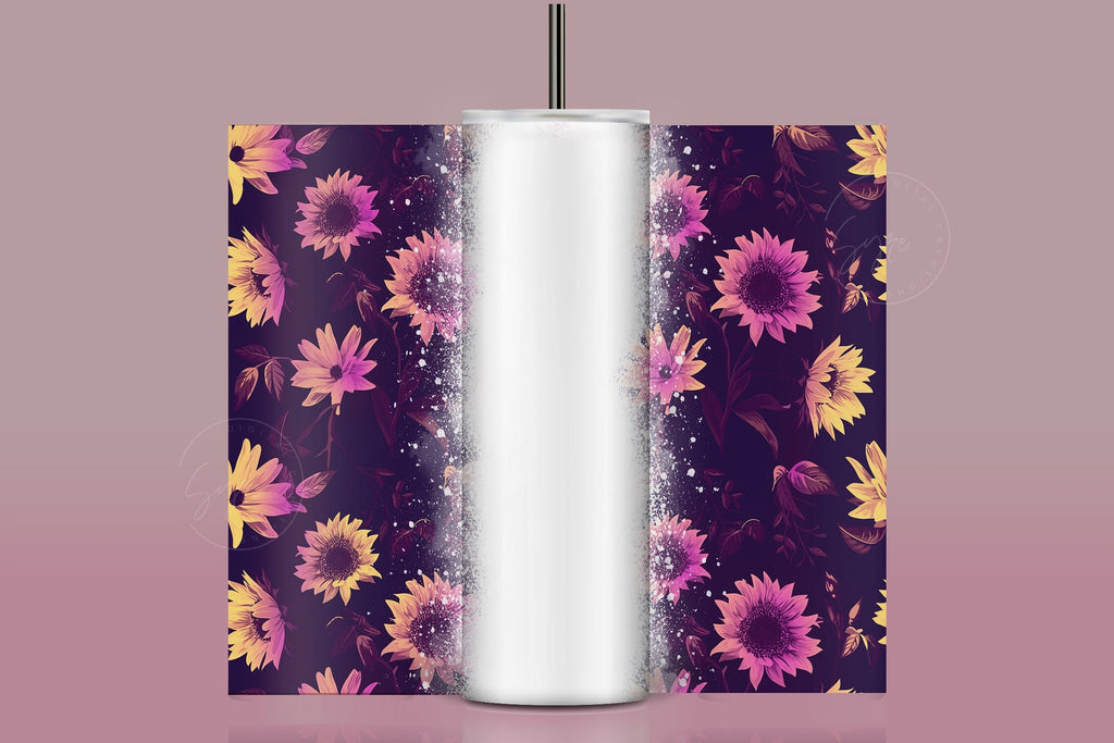 Purple and Black Sunflower 20 oz Sublimation Tumbler