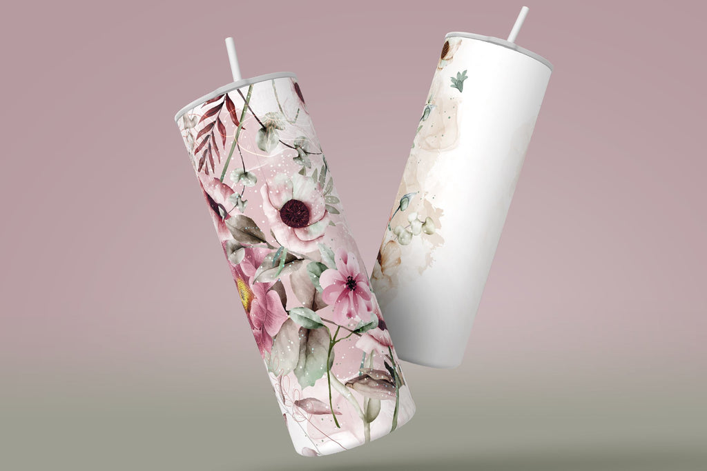 Pink Flower Field Seamless 20 oz Sublimation Tumbler Design