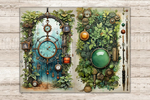 Alchemist Clocks Junk Journal Pages | Apothecary Ephemera SVG GlamArtZhanna