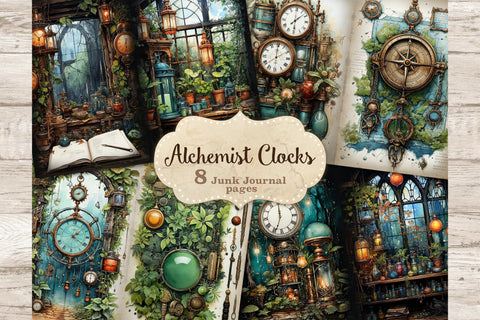 Alchemist Clocks Junk Journal Pages | Apothecary Ephemera SVG GlamArtZhanna