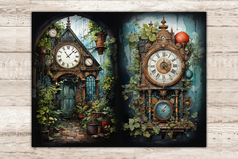 Alchemist Clocks Junk Journal Pages | Apothecary Ephemera SVG GlamArtZhanna