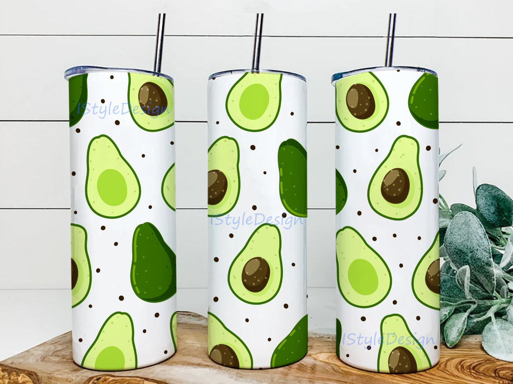 Avocado Tumbler Wrap Summer Seamless Design Skinny Tumbler PNG