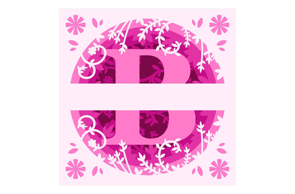 B” 3D Flower Split Monogram Shadow Box - So Fontsy