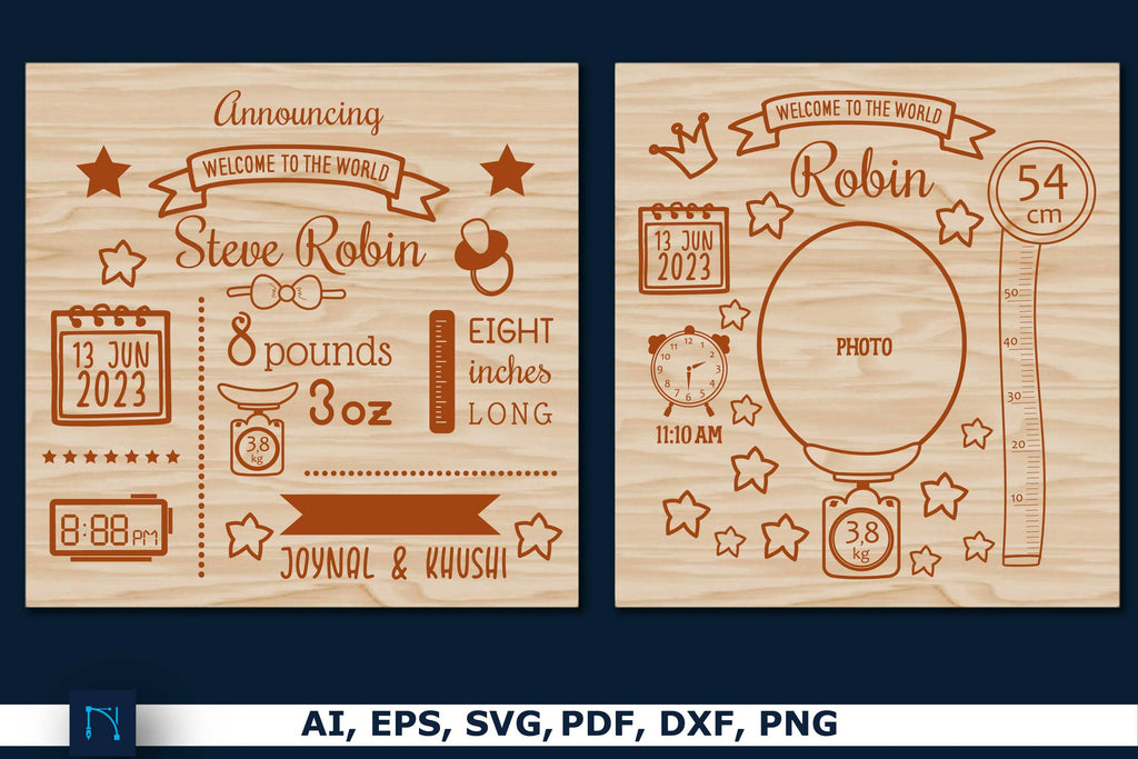 Baby Birth Announcement Template SVG Bundle - So Fontsy