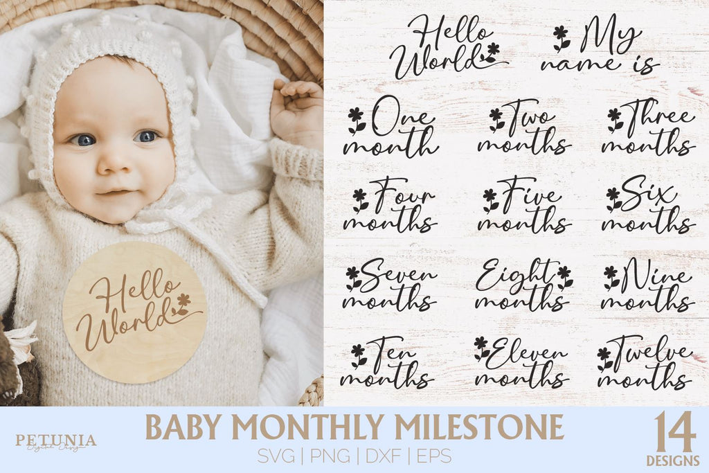 Baby Monthly Milestones | Baby Milestone SVG Bundle - So Fontsy