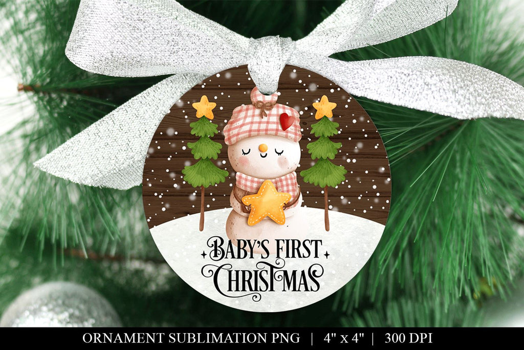 Baby's First Christmas Round Sublimation PNG For Baby Girl - So Fontsy