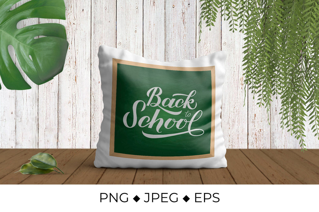 Back to school calligraphy hand lettering on green board with wooden ...