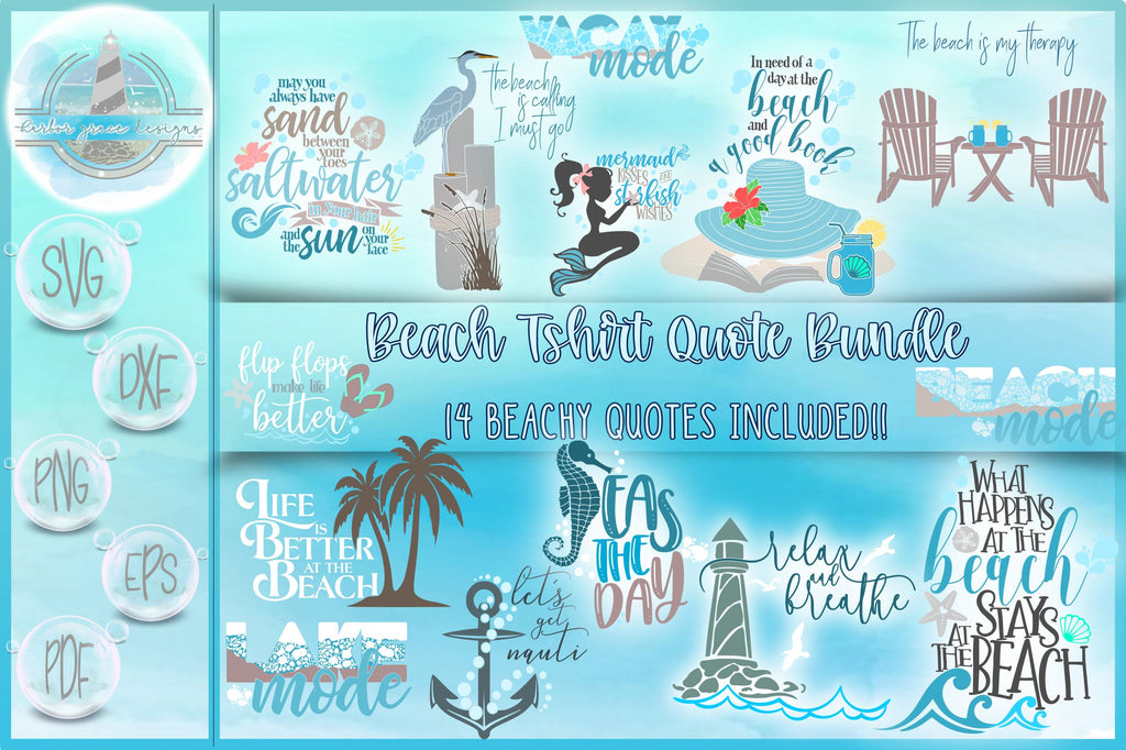 Beach Sea Life Summer Vacation Quote Bundle SVG - So Fontsy