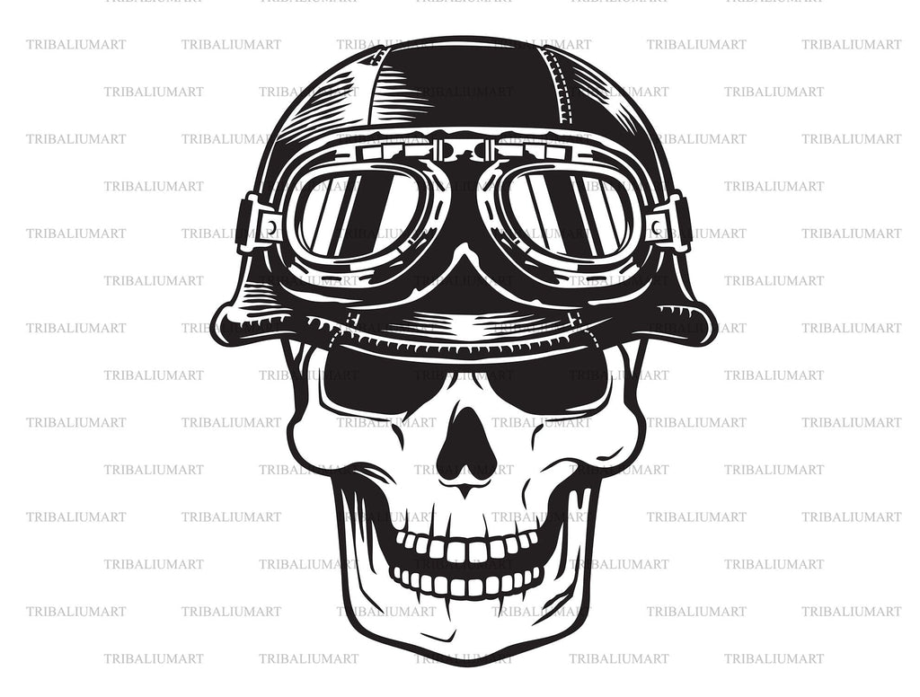 Biker skull with motorcycle helmet with Cut files for