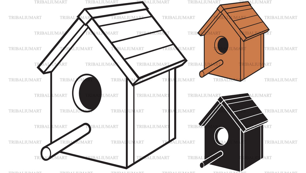 Birdhouse. Cut files for Cricut. Clip Art silhouettes (eps, svg, pdf