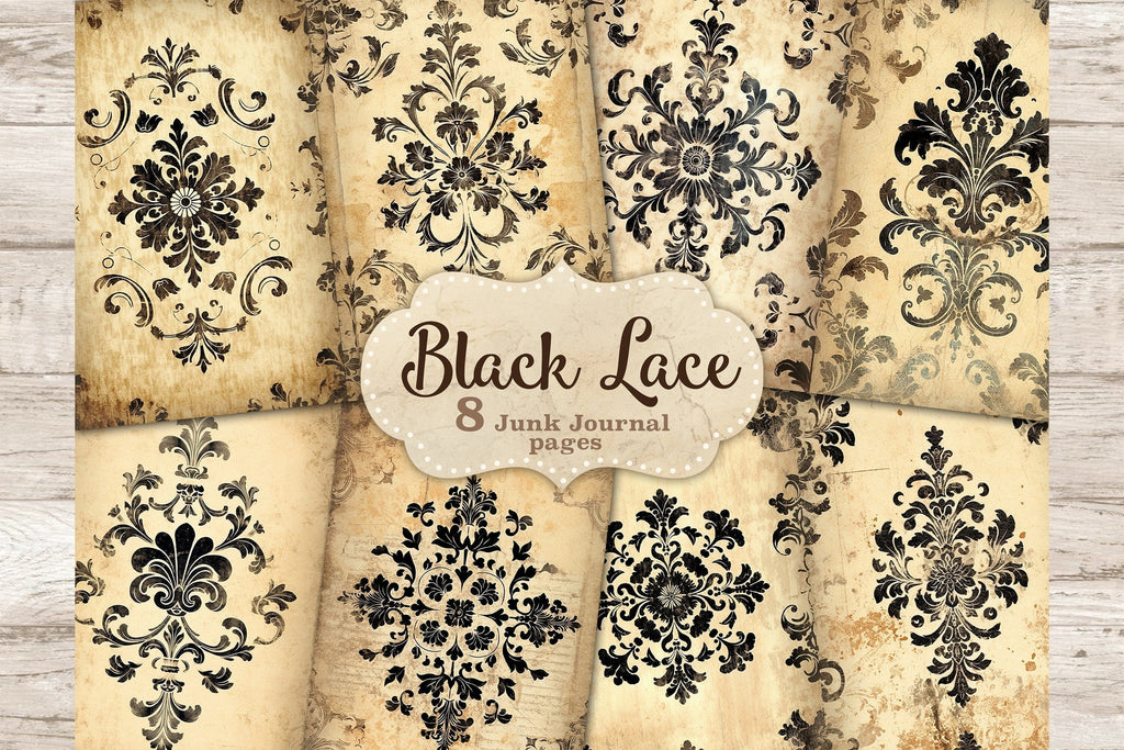 Black Lace Junk Journal Page | Vintage Digital Collage - So Fontsy