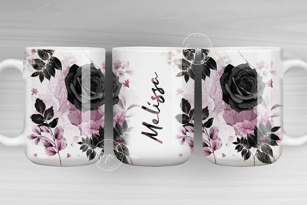 Black flower wrap  Mug Sublimation Wrap 11 oz 15 oz