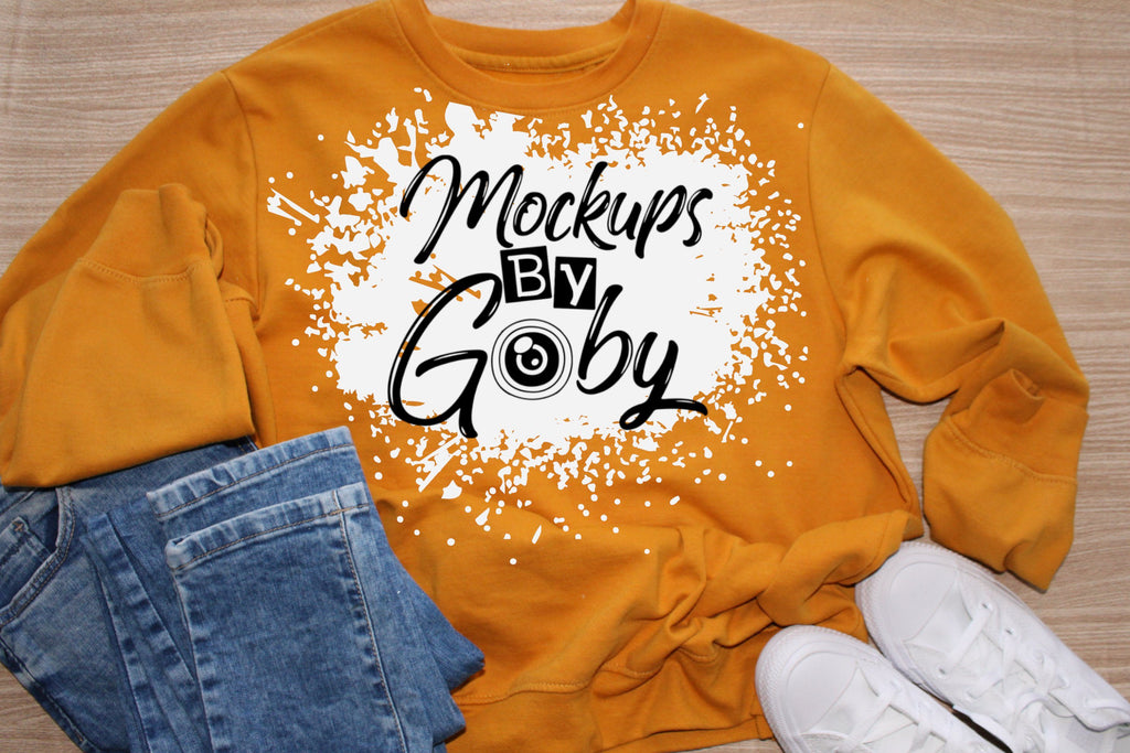 Bleached Gold Sweatshirt Mockup Gildan 18000 Gold Sweater Mockup