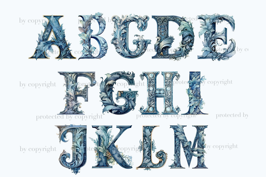 Blue Flowers Alphabet Clipart | Wedding Lettering - So Fontsy