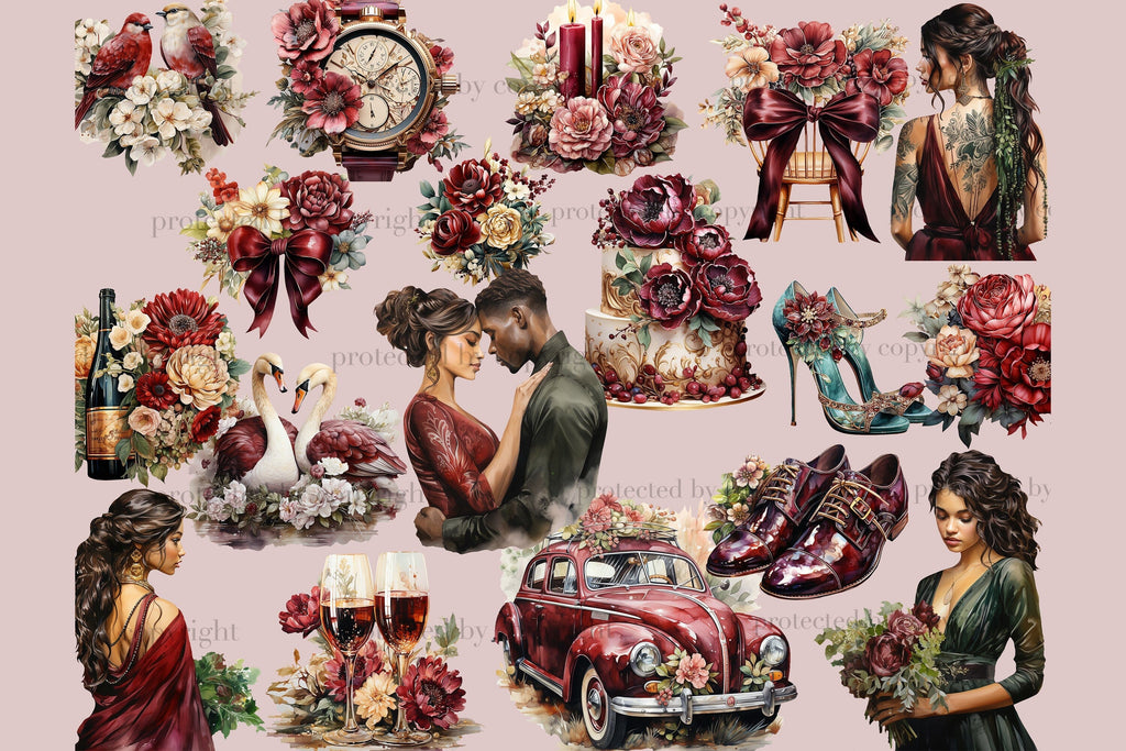 Bohemian Wedding Clipart Set 