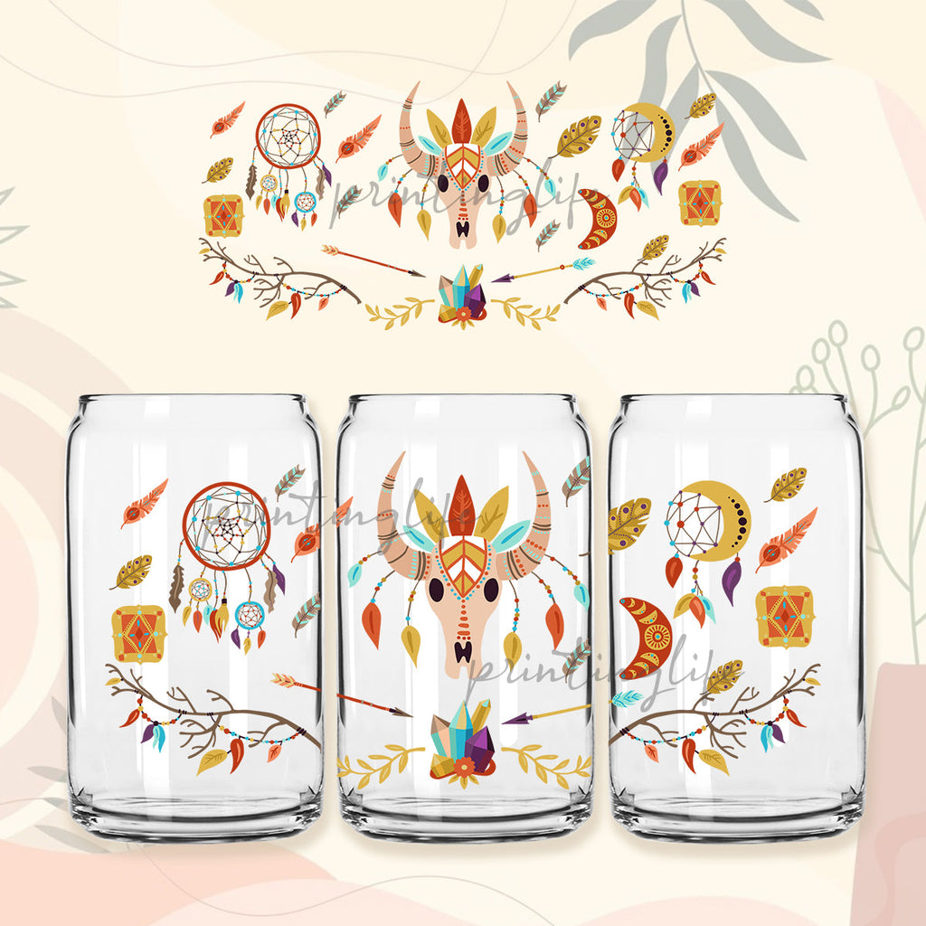 Boho Rainbow 16 oz Libbey Glass Can Tumbler Sublimation Design, Vintage ...