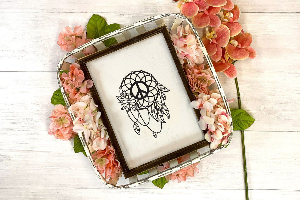 Boho Dreamcatcher SVG, Dream Catcher with Feathers and Peace Sign 