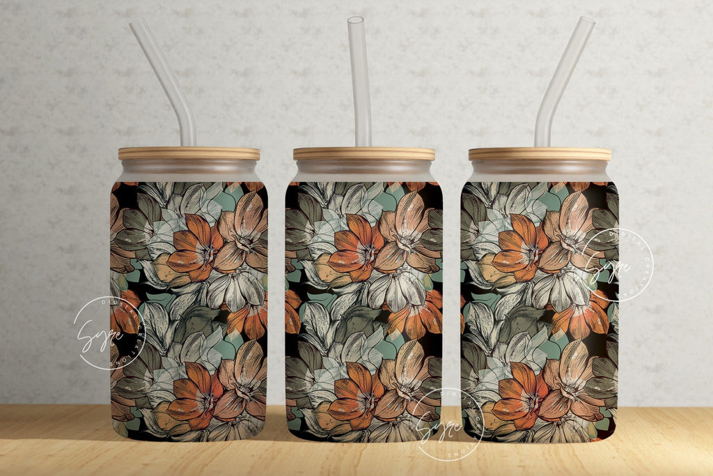 Boho Floral Wrap, 16oz Libbey Glass Can Tumbler Sublimation Design ...