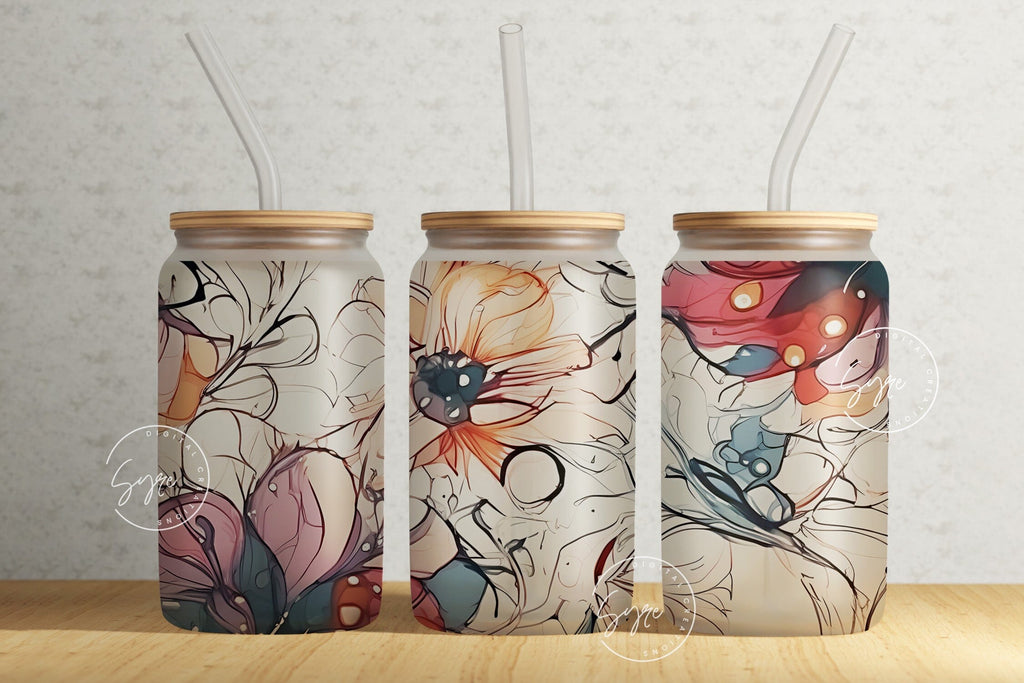 Boho Floral Wrap, 16oz Libbey Glass Can Tumbler Sublimation Design ...