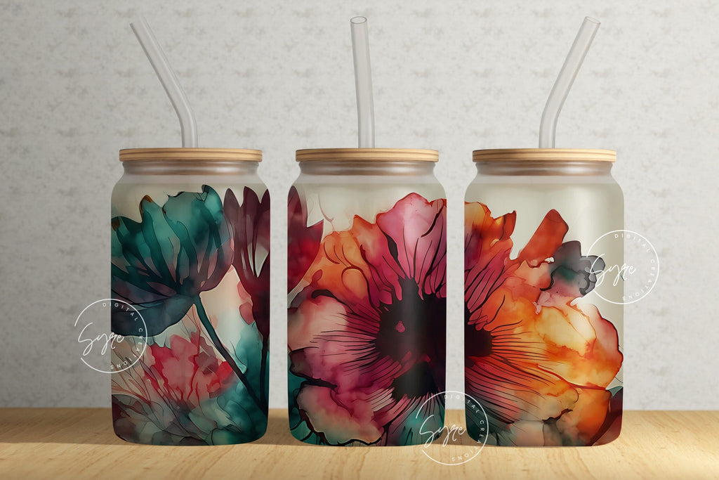 Boho Floral Wrap, 16oz Libbey Glass Can Tumbler Sublimation Design ...